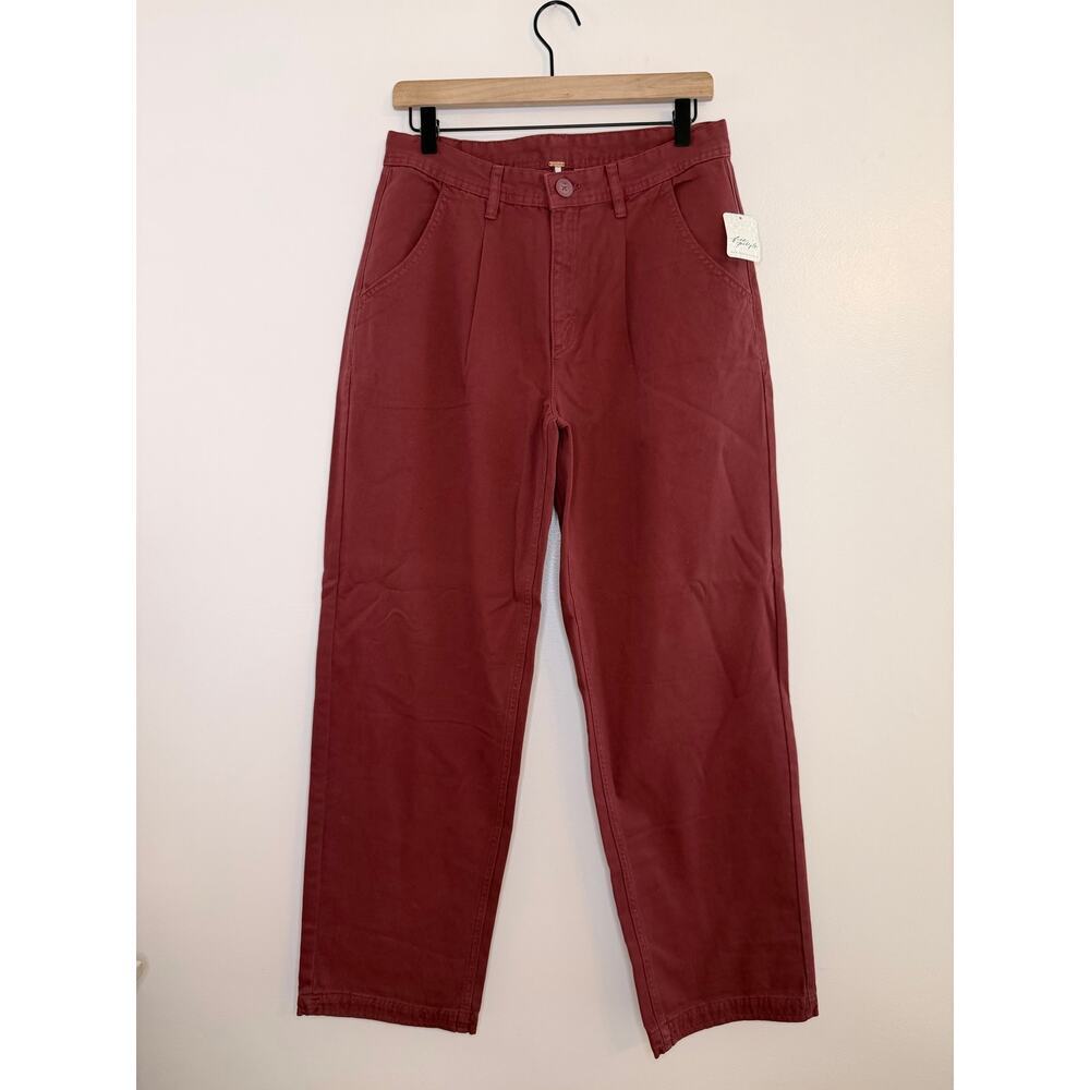 NWT Free People We The Free Cya Later Skate Trouser Pants Wine 100% Cotton 6 - Picture 2 of 9